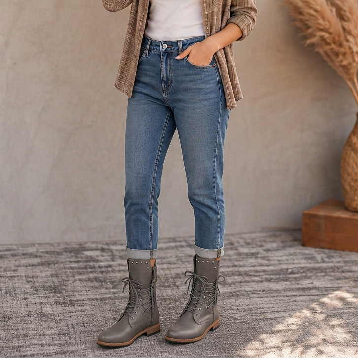 Freya | Women's Lace-Up Combat Boots | Side Zip · Eltrendio