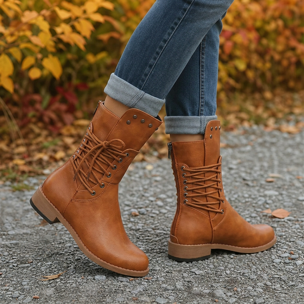 Freya | Women's Lace-Up Combat Boots | Side Zip · Eltrendio