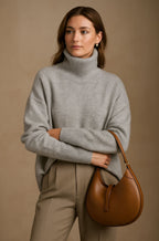 Freya | Women's Oversized Roll-Neck Jumper | Ribbed Trim · Eltrendio