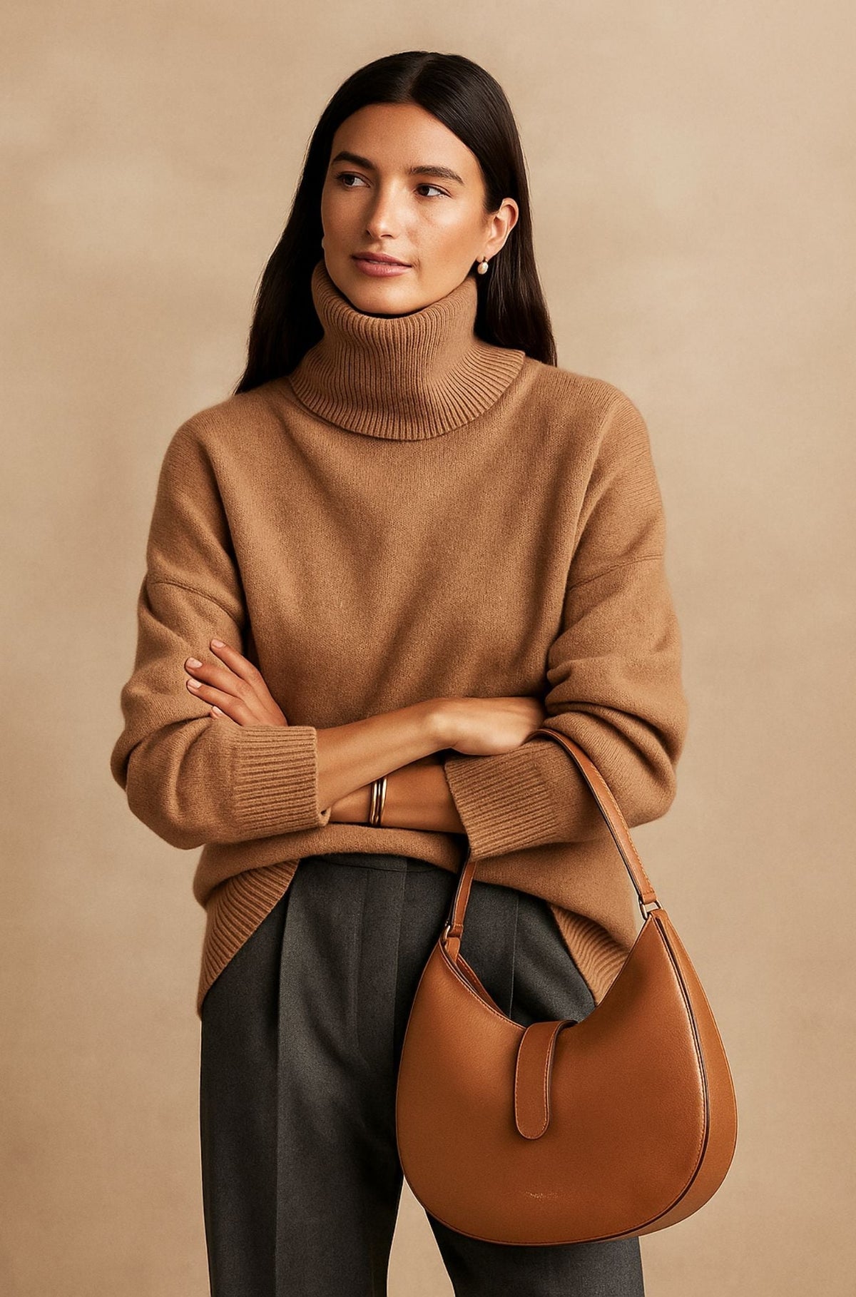 Freya | Women's Oversized Roll-Neck Jumper | Ribbed Trim · Eltrendio