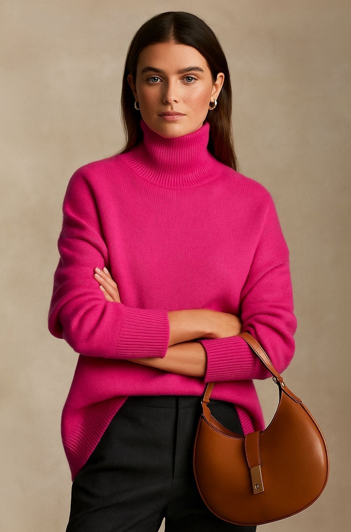 Freya | Women's Oversized Roll-Neck Jumper | Ribbed Trim · Eltrendio