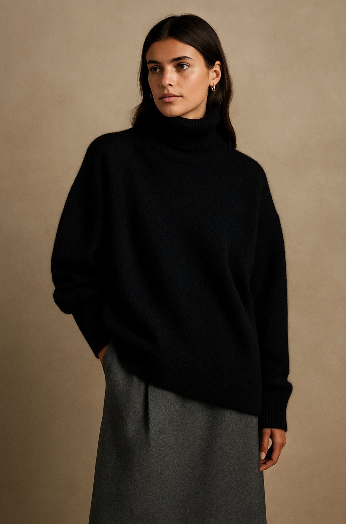 Freya | Women's Oversized Roll-Neck Jumper | Ribbed Trim · Eltrendio