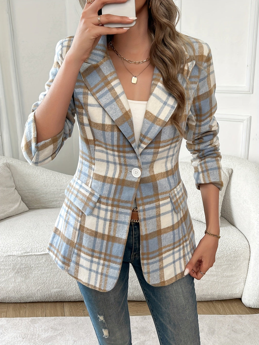 Freya | Women's Plaid Blazer | Single-Button · Eltrendio