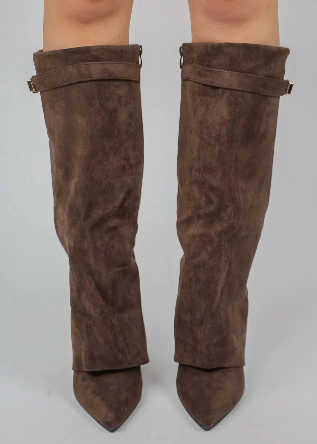 Freya | Women's Pointed-Toe Knee Boots | Buckle Detail · Eltrendio
