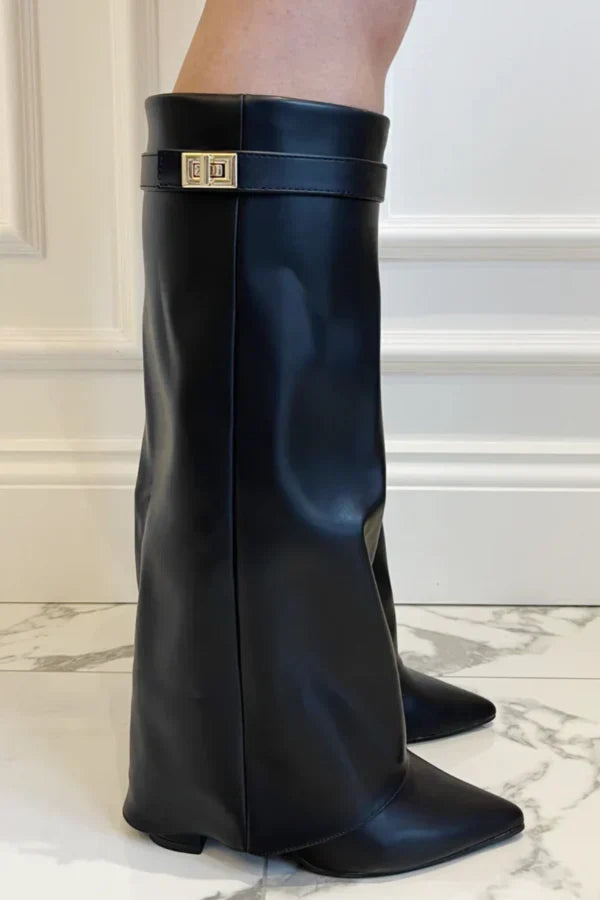 Freya | Women's Pointed-Toe Knee Boots | Buckle Detail · Eltrendio