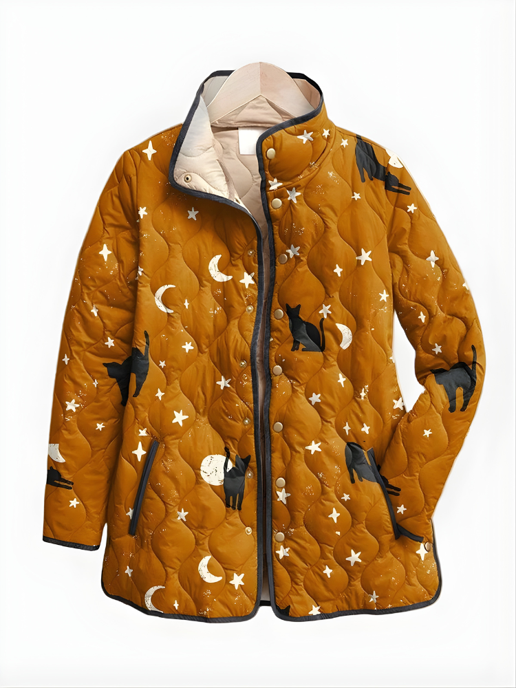 Freya | Women's Quilted Jacket | Cat Print · Eltrendio