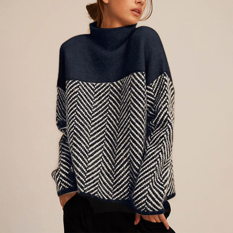 Freya | Women's Roll-Neck Jumper | Herringbone Knit · Eltrendio