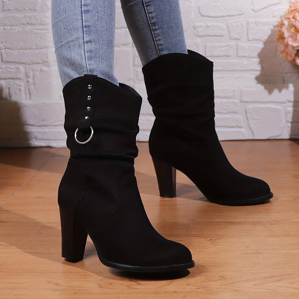 Freya | Women's Slouchy Mid-Calf Boots | Block Heel · Eltrendio