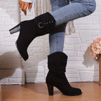 Freya | Women's Slouchy Mid-Calf Boots | Block Heel · Eltrendio