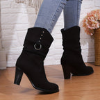 Freya | Women's Slouchy Mid-Calf Boots | Block Heel · Eltrendio