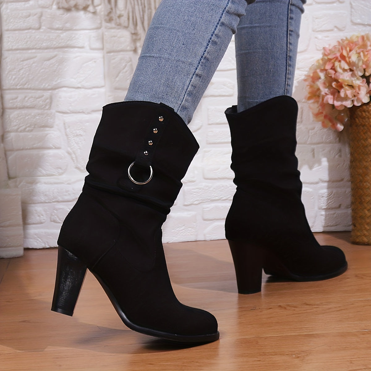 Freya | Women's Slouchy Mid-Calf Boots | Block Heel · Eltrendio
