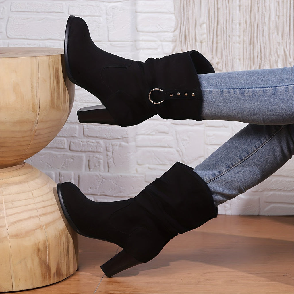 Freya | Women's Slouchy Mid-Calf Boots | Block Heel · Eltrendio