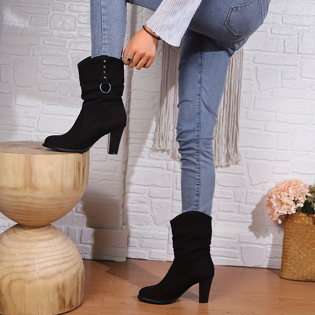Freya | Women's Slouchy Mid-Calf Boots | Block Heel · Eltrendio