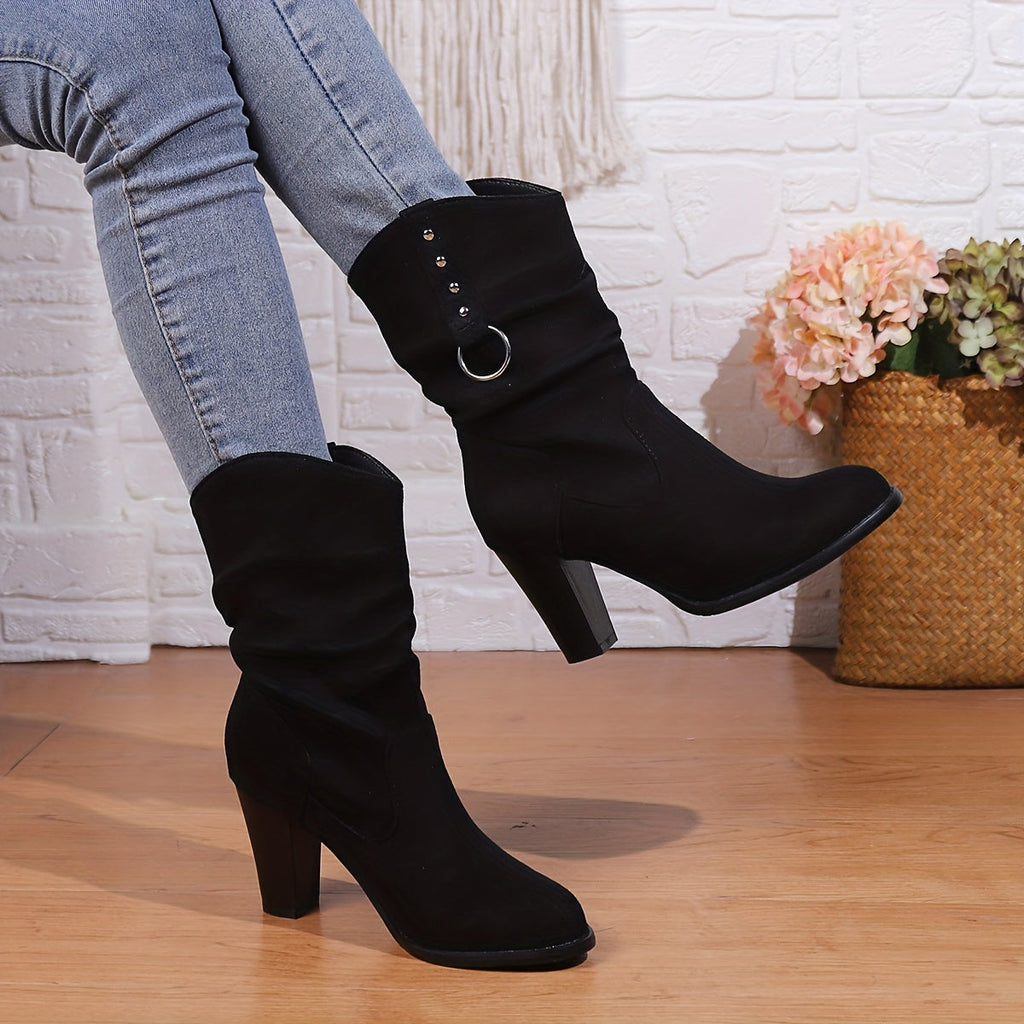 Freya | Women's Slouchy Mid-Calf Boots | Block Heel · Eltrendio