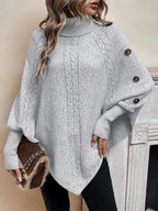 Freya | Women's Turtleneck Poncho Jumper | Cable Knit · Eltrendio