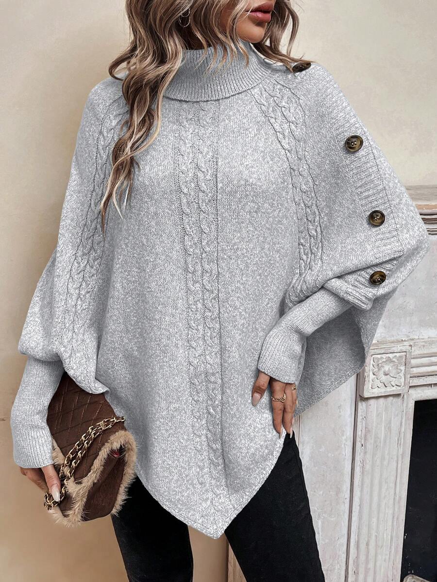 Freya | Women's Turtleneck Poncho Jumper | Cable Knit · Eltrendio