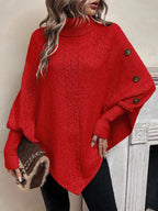Freya | Women's Turtleneck Poncho Jumper | Cable Knit · Eltrendio