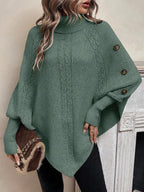 Freya | Women's Turtleneck Poncho Jumper | Cable Knit · Eltrendio