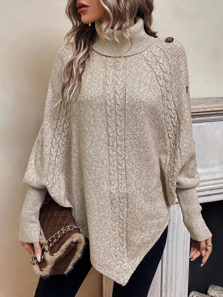 Freya | Women's Turtleneck Poncho Jumper | Cable Knit · Eltrendio