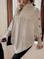 Freya | Women's Turtleneck Poncho Jumper | Cable Knit · Eltrendio