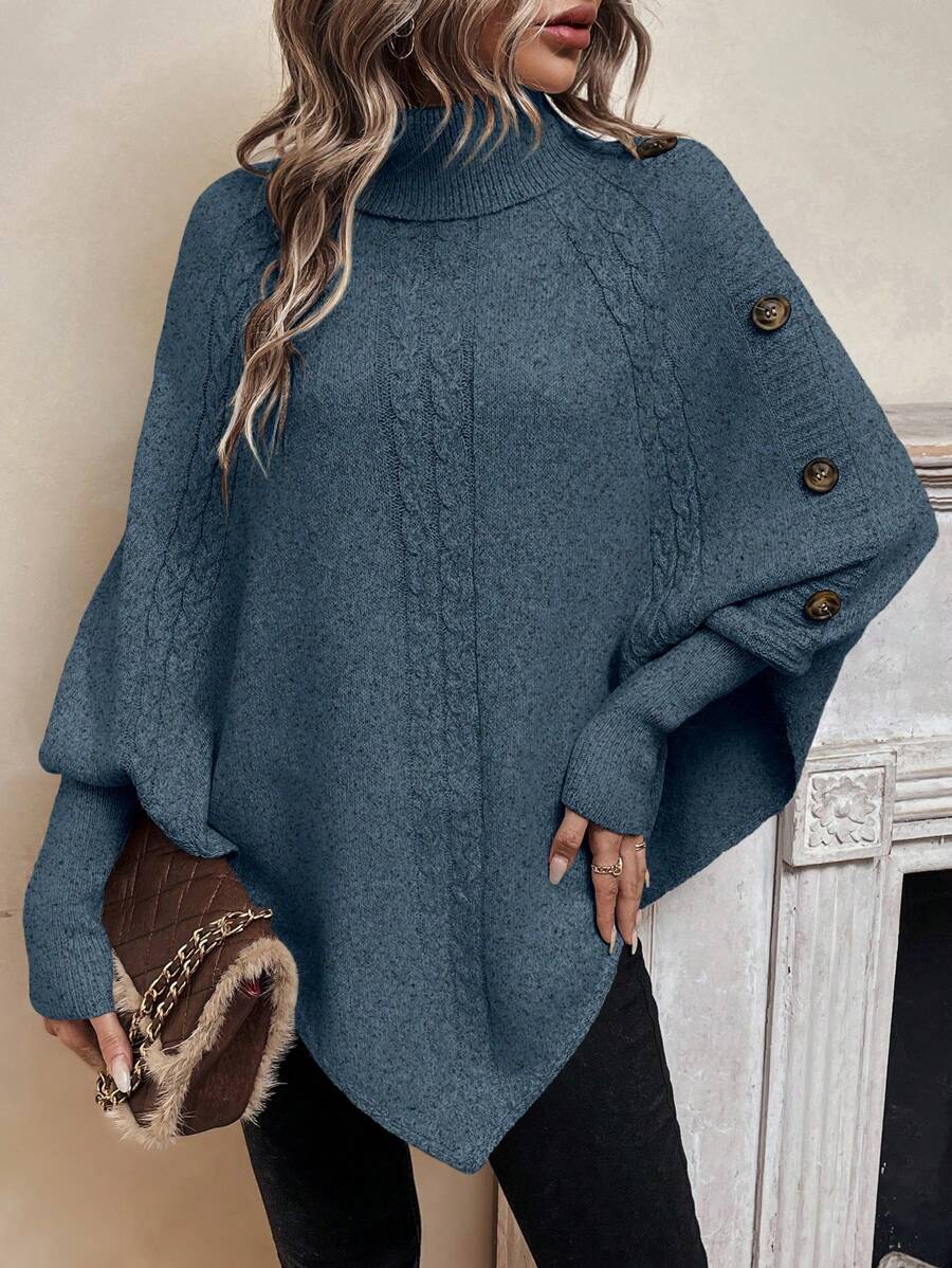Freya | Women's Turtleneck Poncho Jumper | Cable Knit · Eltrendio