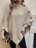 Freya | Women's Turtleneck Poncho Jumper | Cable Knit · Eltrendio