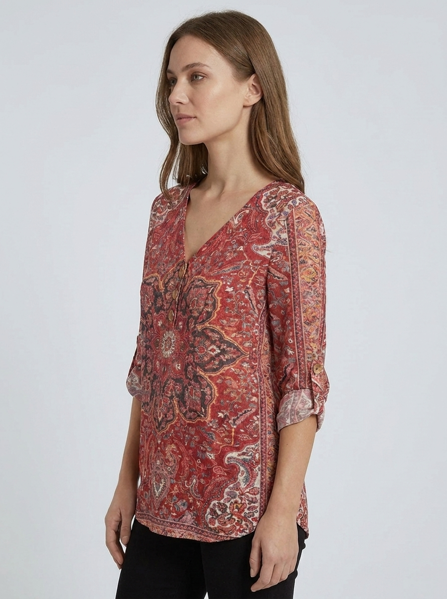 Freya | Women's V-Neck Blouse | Bohemian Print-Eltrendio