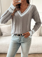 Freya | Women's V-Neck Jumper | Cable Knit · Eltrendio