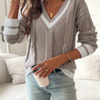 Freya | Women's V-Neck Jumper | Cable Knit · Eltrendio