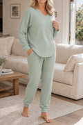 Freya | Women's V-Neck Loungewear Set | Drawstring Joggers · Eltrendio