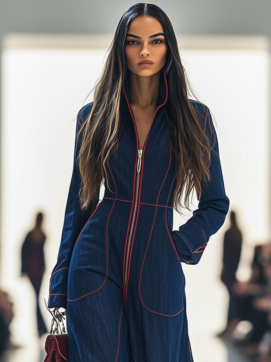 Freya | Women's Wide-Leg Denim Jumpsuit | Zip-Front · Eltrendio