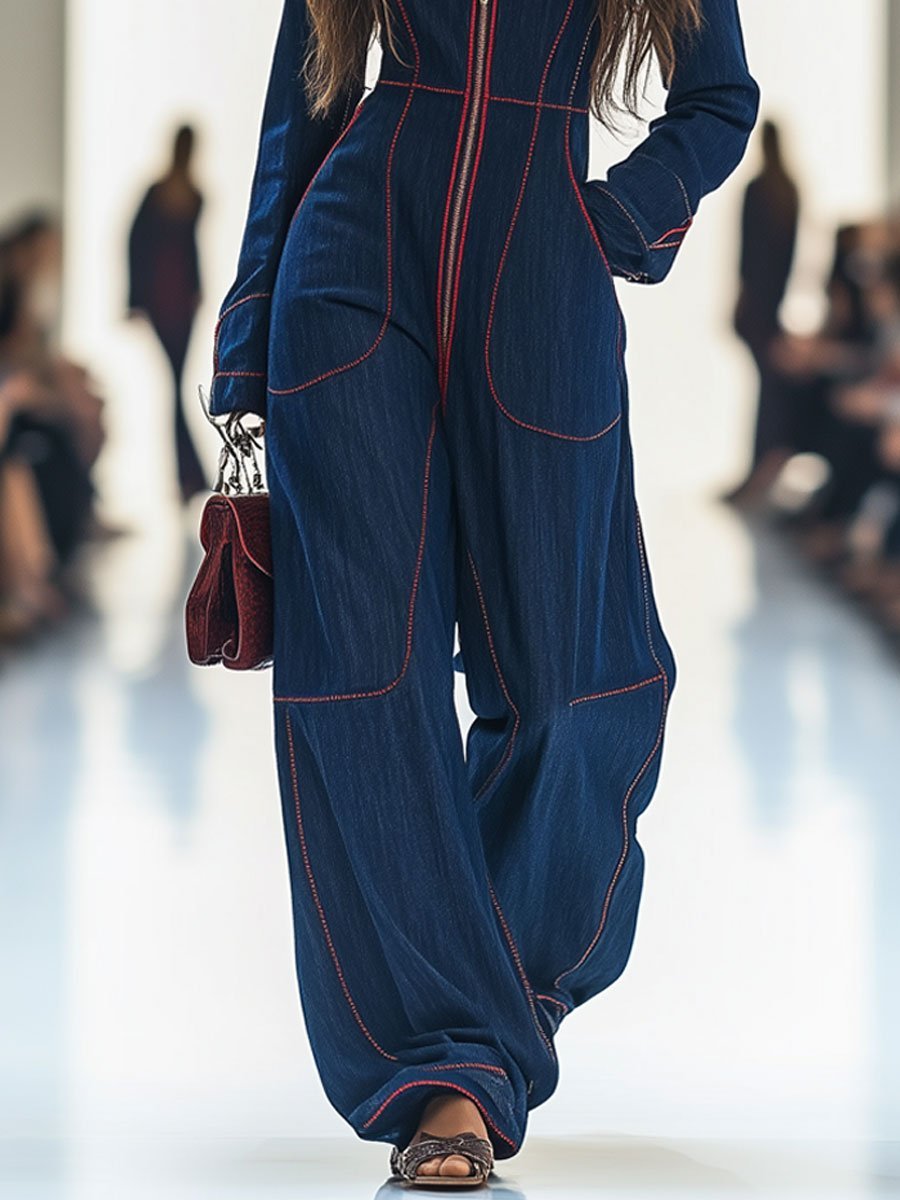 Freya | Women's Wide-Leg Denim Jumpsuit | Zip-Front · Eltrendio