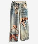 Freya | Women's Wide-Leg Jeans | Teddy Bear Print · Eltrendio