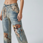 Freya | Women's Wide-Leg Jeans | Teddy Bear Print · Eltrendio