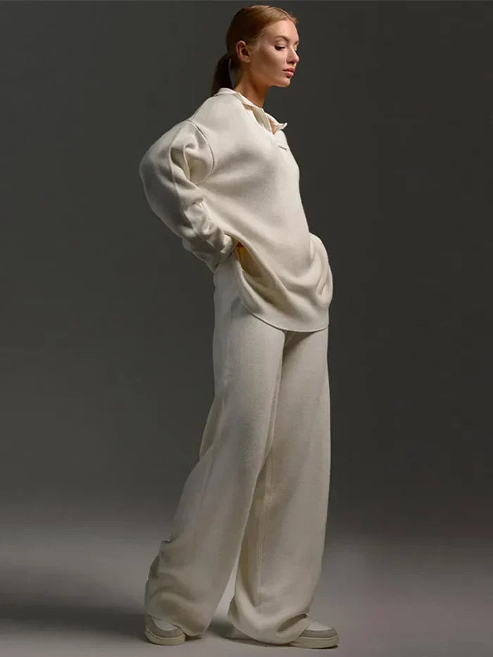 Freya | Women's Wide-Leg Loungewear Set | Collared Top · Eltrendio
