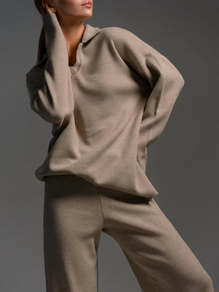 Freya | Women's Wide-Leg Loungewear Set | Collared Top · Eltrendio