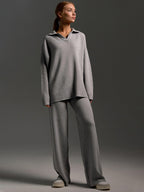 Freya | Women's Wide-Leg Loungewear Set | Collared Top · Eltrendio
