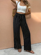 Freya | Women's Wide-Leg Trousers | Striped Drawstring · Eltrendio