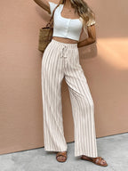 Freya | Women's Wide-Leg Trousers | Striped Drawstring · Eltrendio