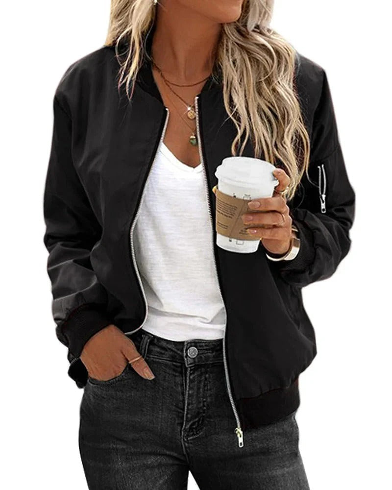 Freya | Women's Zip Bomber Jacket | Ribbed Cuffs · Eltrendio