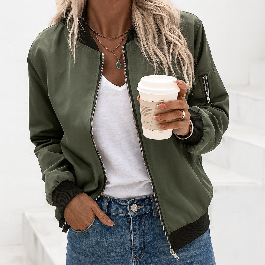 Freya | Women's Zip Bomber Jacket | Ribbed Cuffs · Eltrendio