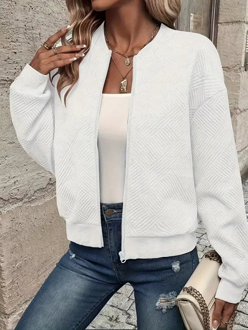 Freya | Women's Zip-Up Bomber Jacket | Textured Knit · Eltrendio