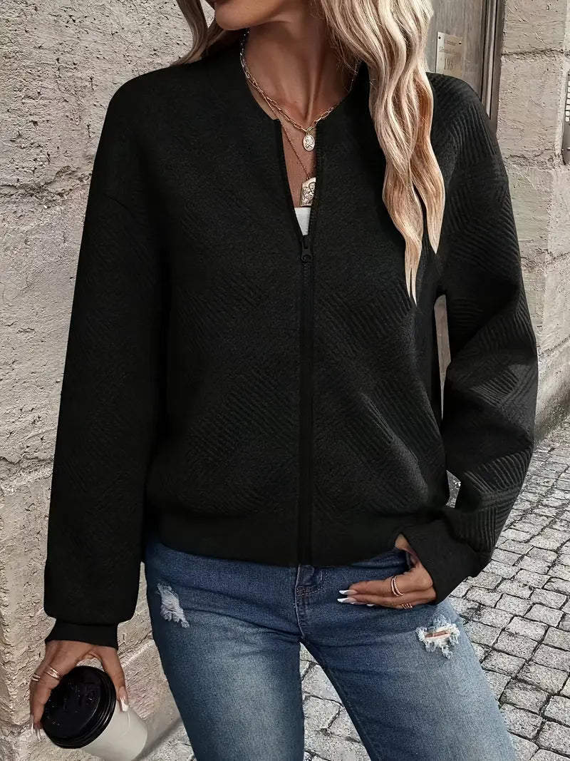 Freya | Women's Zip-Up Bomber Jacket | Textured Knit · Eltrendio