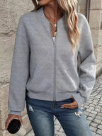 Freya | Women's Zip-Up Bomber Jacket | Textured Knit · Eltrendio