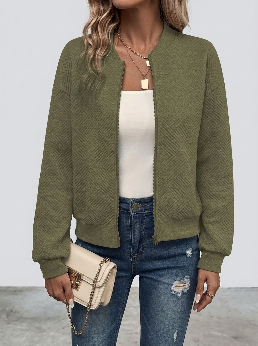 Freya | Women's Zip-Up Bomber Jacket | Textured Knit-Eltrendio