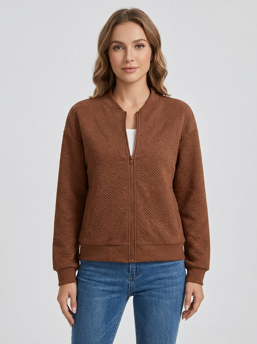 Freya | Women's Zip-Up Bomber Jacket | Textured Knit-Eltrendio