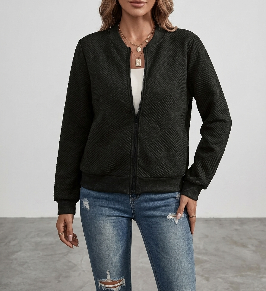 Freya | Women's Zip-Up Bomber Jacket | Textured Knit-Eltrendio