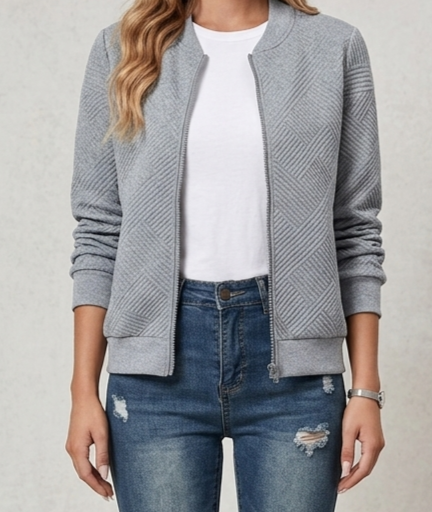 Freya | Women's Zip-Up Bomber Jacket | Textured Knit-Eltrendio