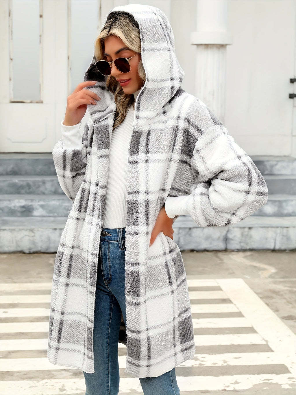 Harper | Women's Hooded Cardigan | Plaid Fleece · Eltrendio