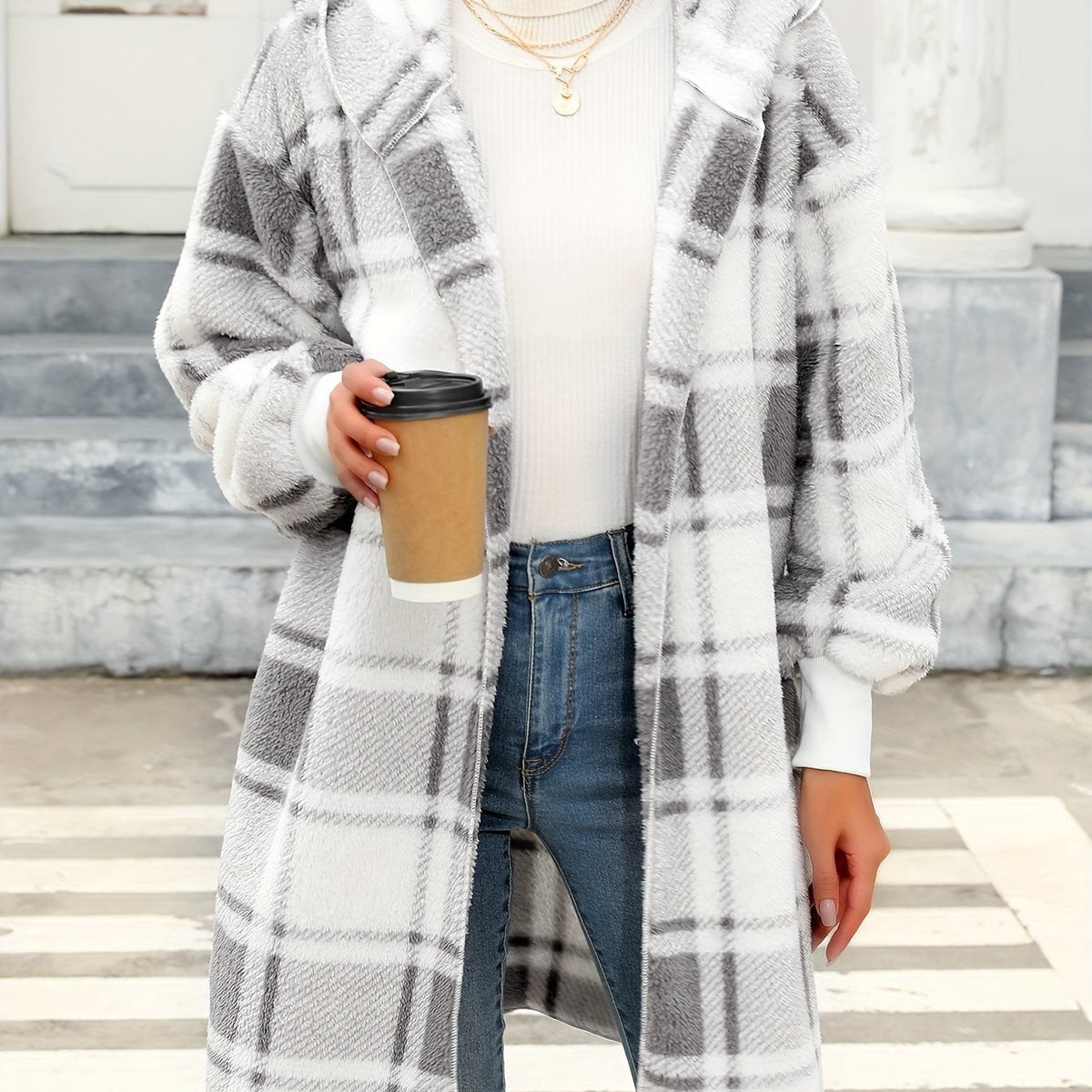 Harper | Women's Hooded Cardigan | Plaid Fleece · Eltrendio